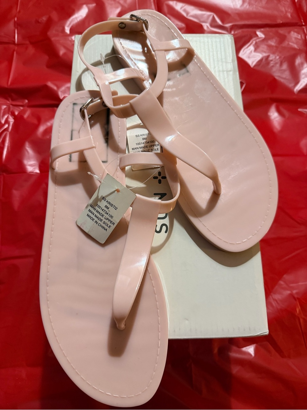 Sun + Stone Pale Pink Jelly T-Strap Sandals 8 new with sticker mark